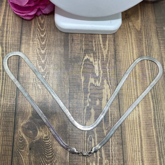 925 sterling silver herringbone chain wide necklace - Picture 3 of 6